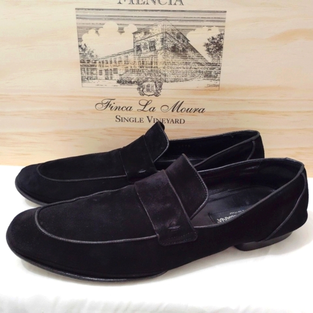 Dolce & Gabbana Shoes Black Suede Loafers Italian Leather Slip On Mens US 7.5